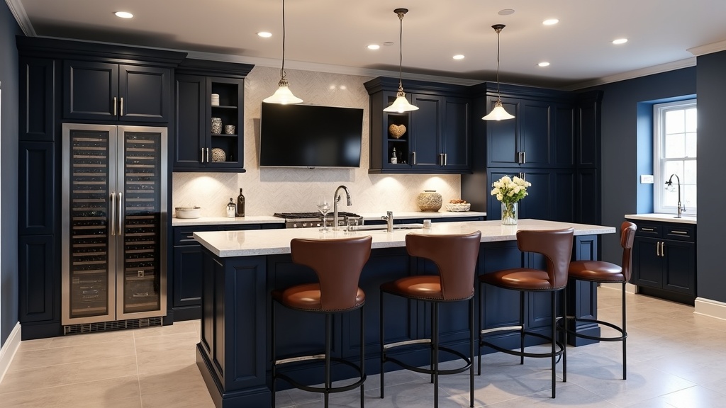 Basement remodel with wet bar in a Long Island home